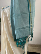 So-012 rama green kerala saree in 100 count mul cotton