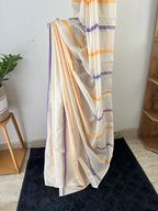 So-033 violet and mango yellow striped kerala saree
