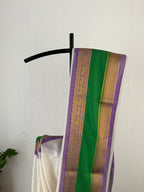 So-088 Parrot green and lavender Kanchi border mul cotton saree with off white body