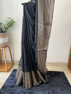 So-003 black with golden stripes border mul cotton