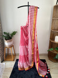 SO-001 red check with kasavu border mul cotton saree