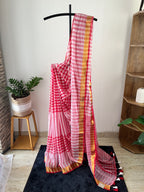 SO-001 red check with kasavu border mul cotton saree