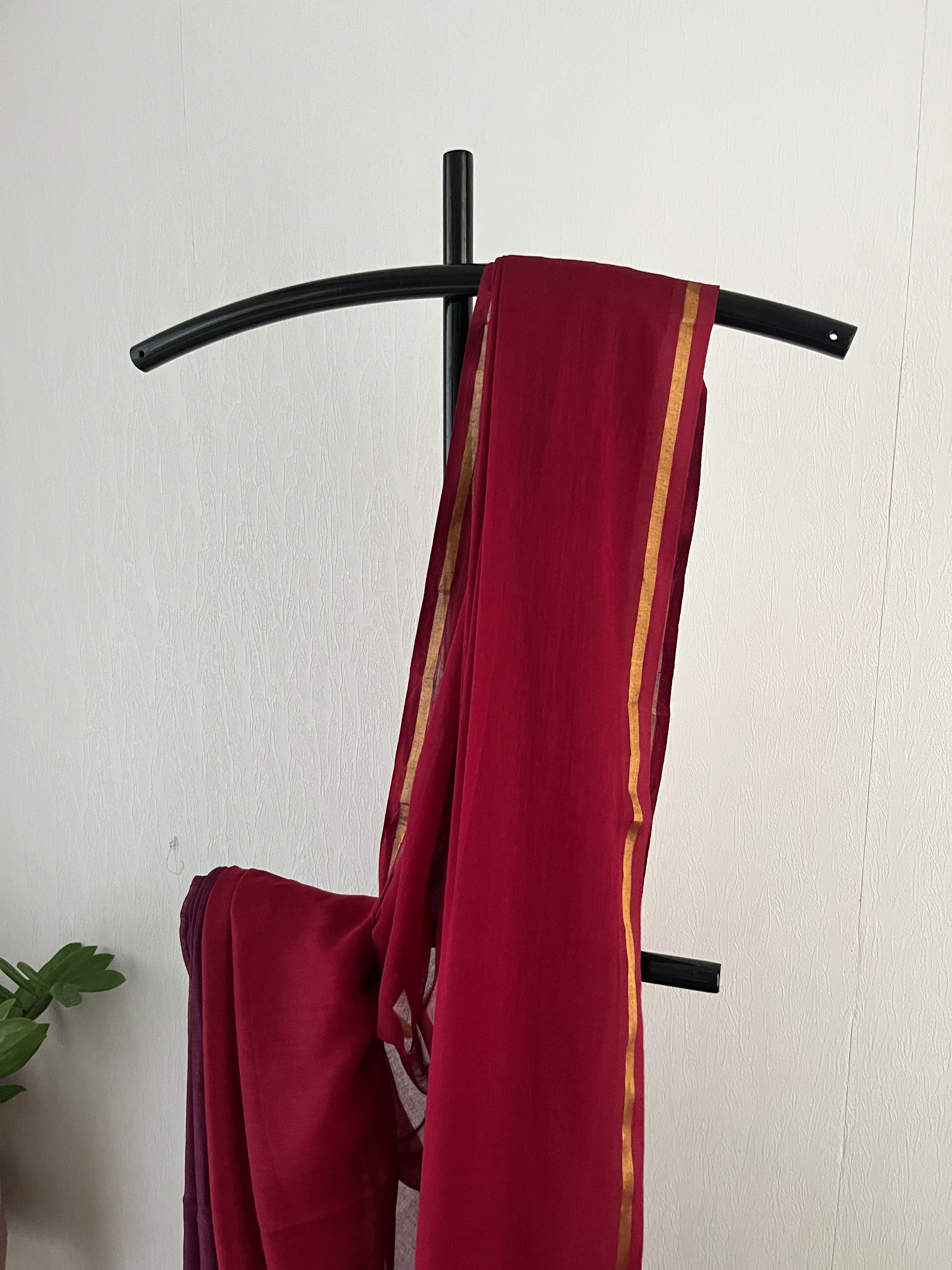 So-075 reddish maroon and purplish maroon half and half with thin golden zari