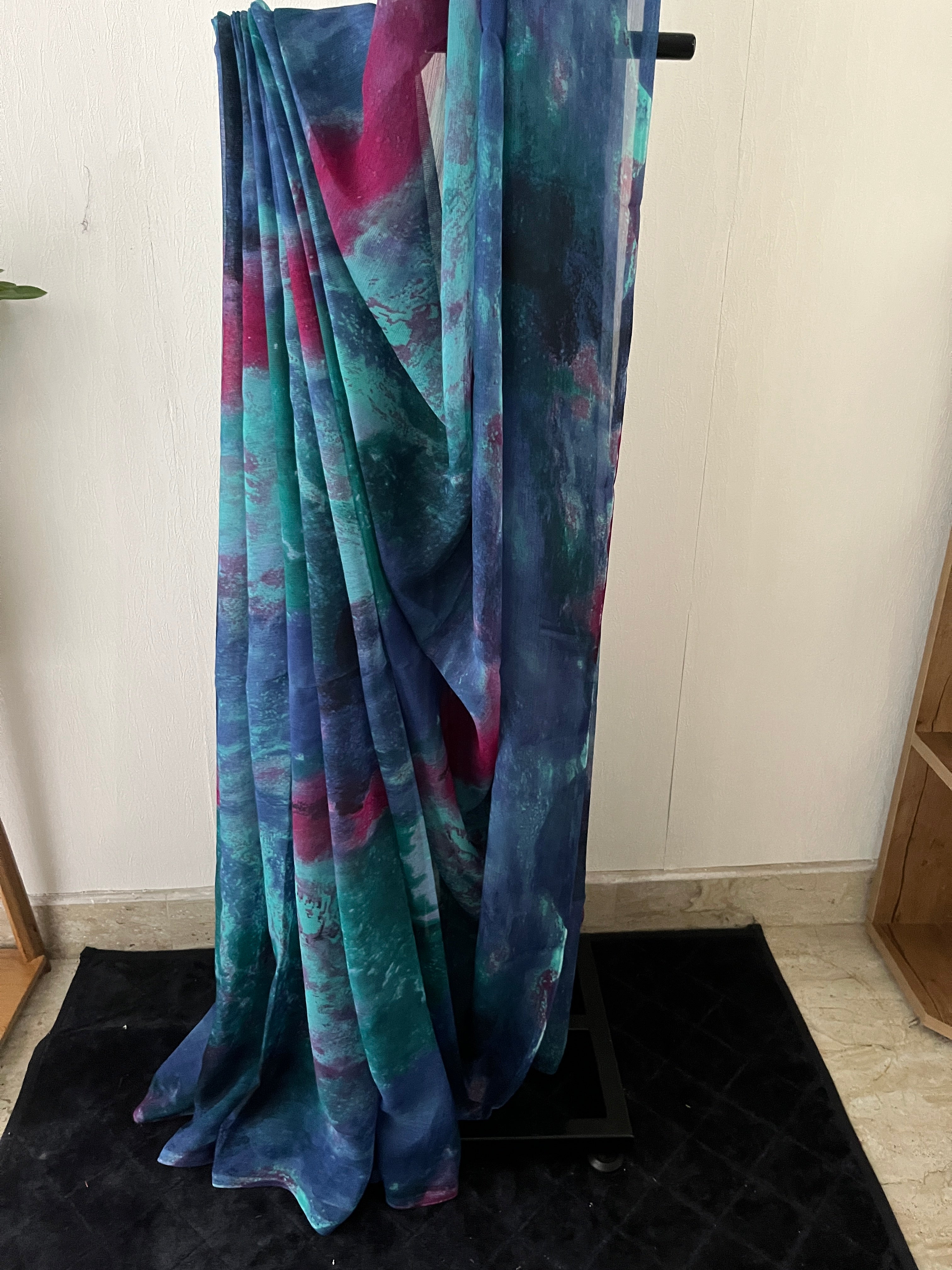 Sc-024 sea blue chiffon saree