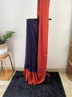 So-091 navy blue with rust brown mul cotton saree