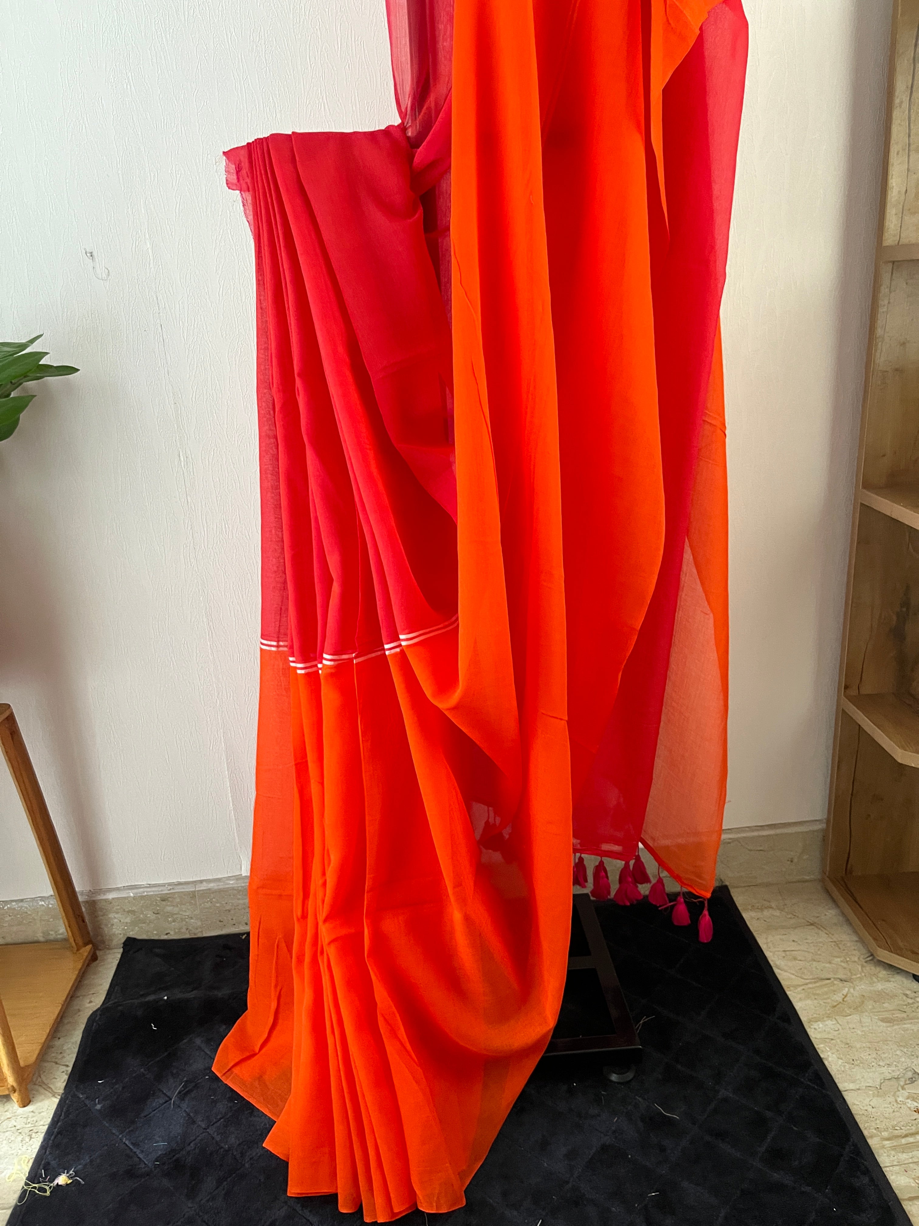 So-077 orange and rani pink mul cotton