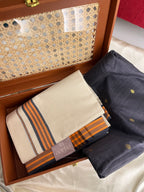 Ksm-005 orange and grey sett mundu with blouse piece