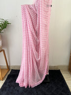 Sm-049 baby pink small gingham mul cotton saree