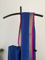 So-095 royal blue with pink selvedge pure linen saree