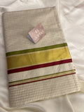 Kss-007Maroon with green check kasavu set saree