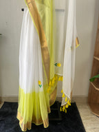 Sm-035 lemon yellow with embroidery mul cotton saree
