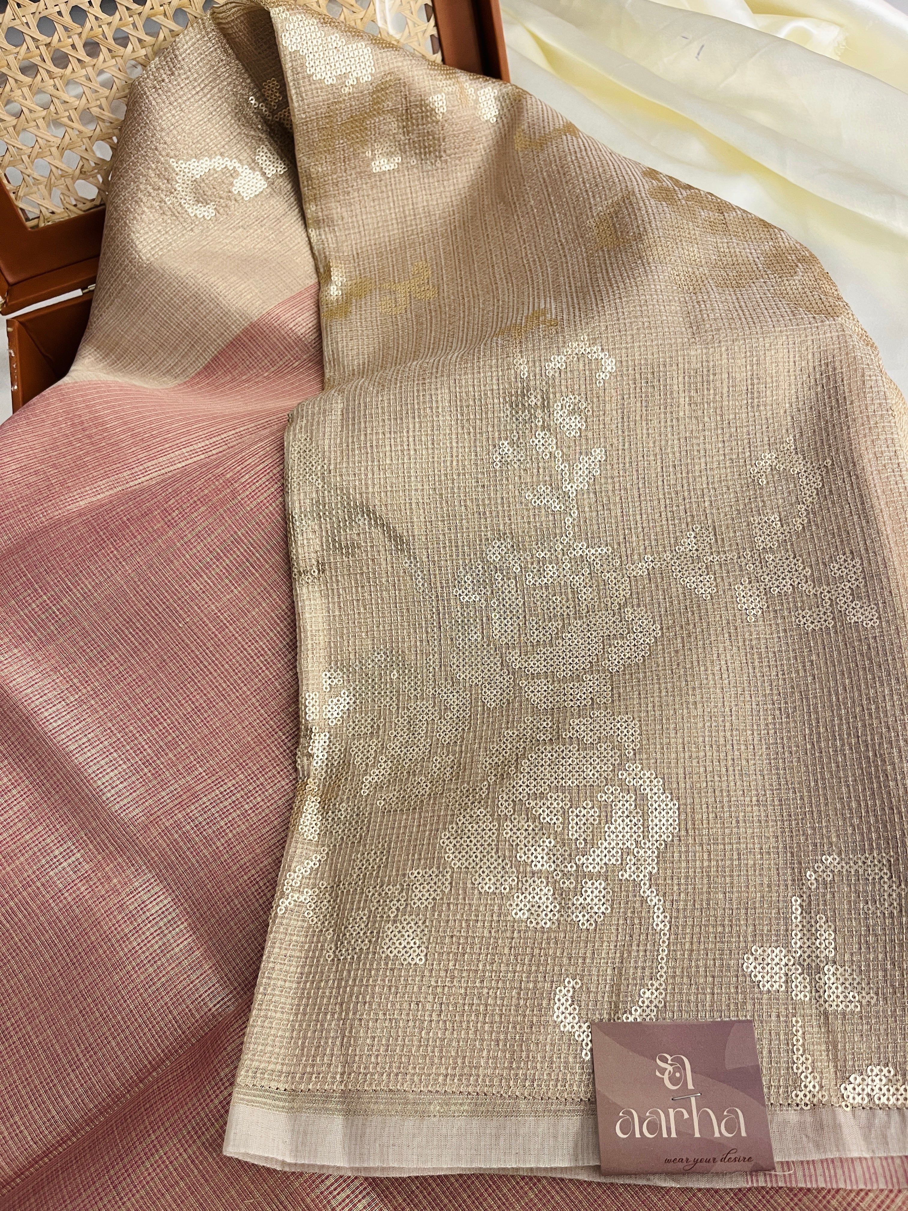 So-032 gulabi onam saree (tussar tissue)