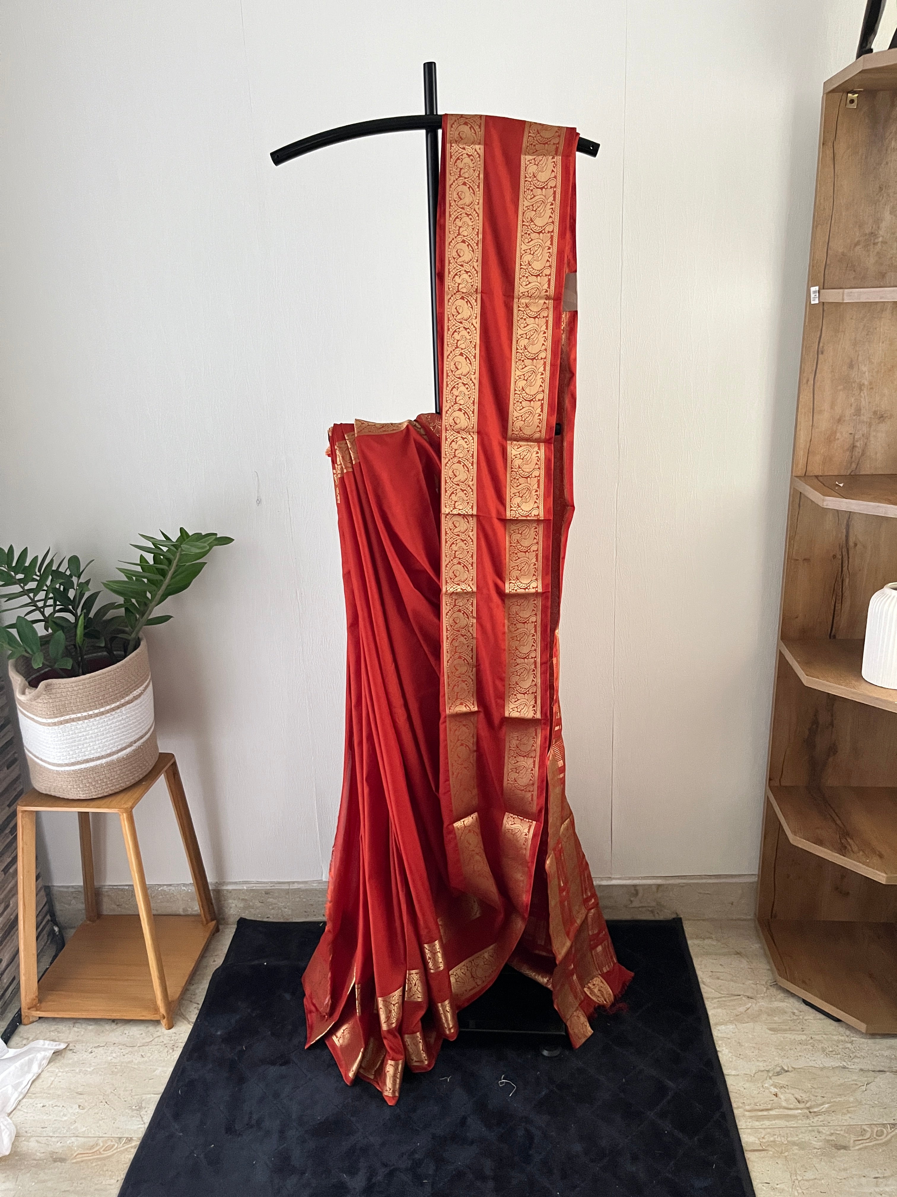 Sc-030 rust orange with retta pettu semi silk saree