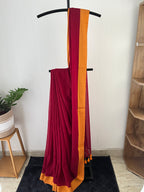 So-087 maroon with mustard mul cotton saree