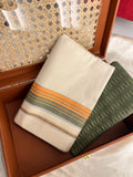 Ksm-009 orange and green sett mundu with blouse piece