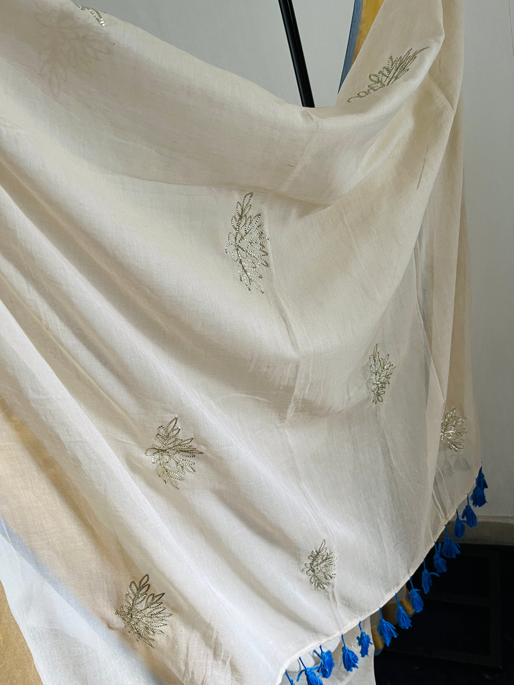 So-96 pitta work powder blue mul cotton saree