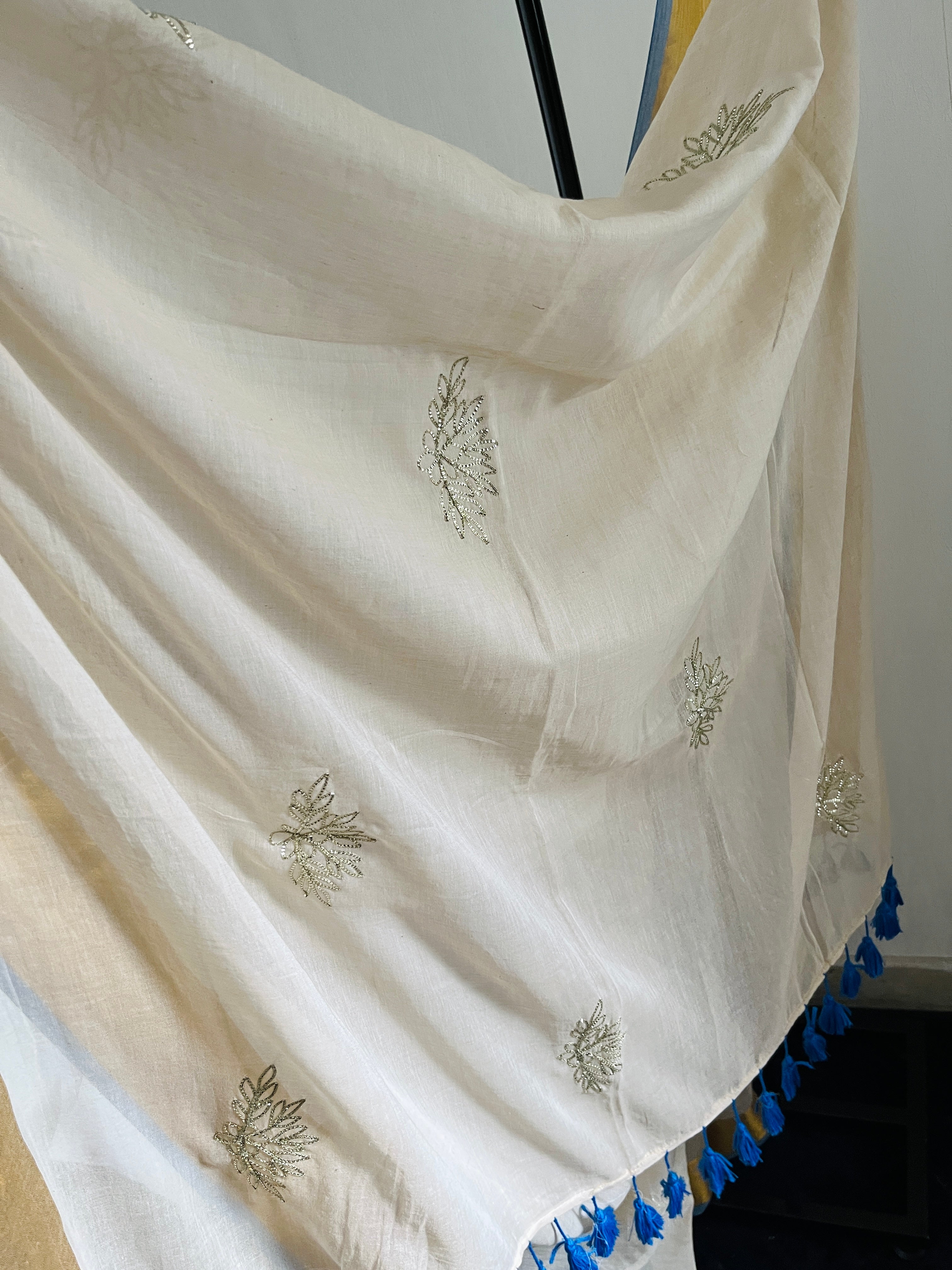So-96 pitta work powder blue mul cotton saree