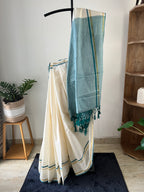 So-012 rama green kerala saree in 100 count mul cotton