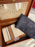 Ksm-005 orange and grey sett mundu with blouse piece