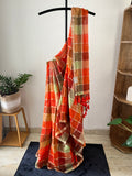Sm-028 madras check mul cotton in the shades of orange and green