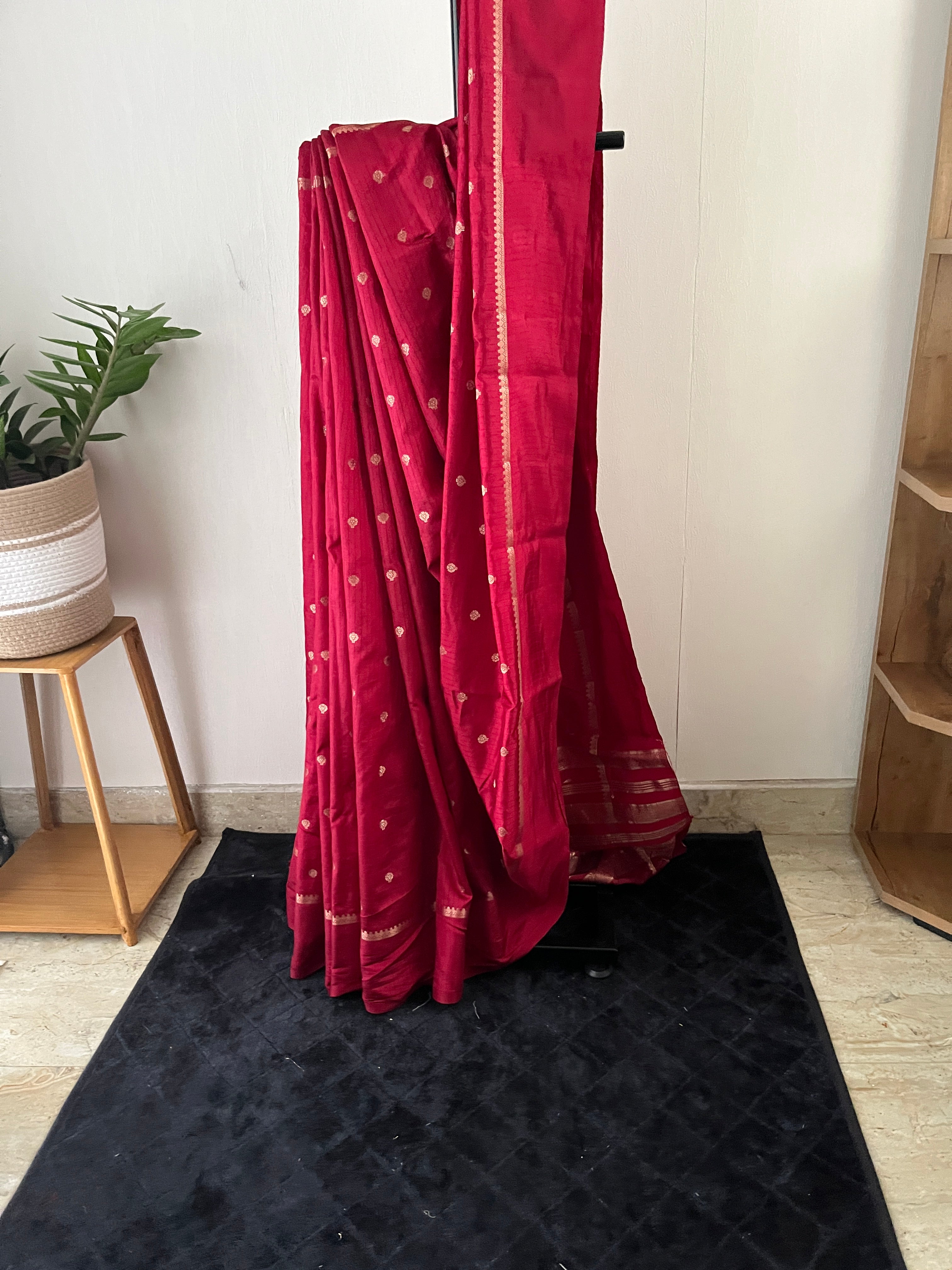 Sc-032 maroon with golden buttas semi silk saree