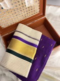 Ksm-011 violet and green with check and kasavu plus blouse piece.