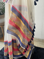 SO-009 powder blue and brick red kanchi border mul cotton saree