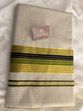 Kss-008 Olive green and black check kasavu saree