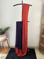 So-091 navy blue with rust brown mul cotton saree