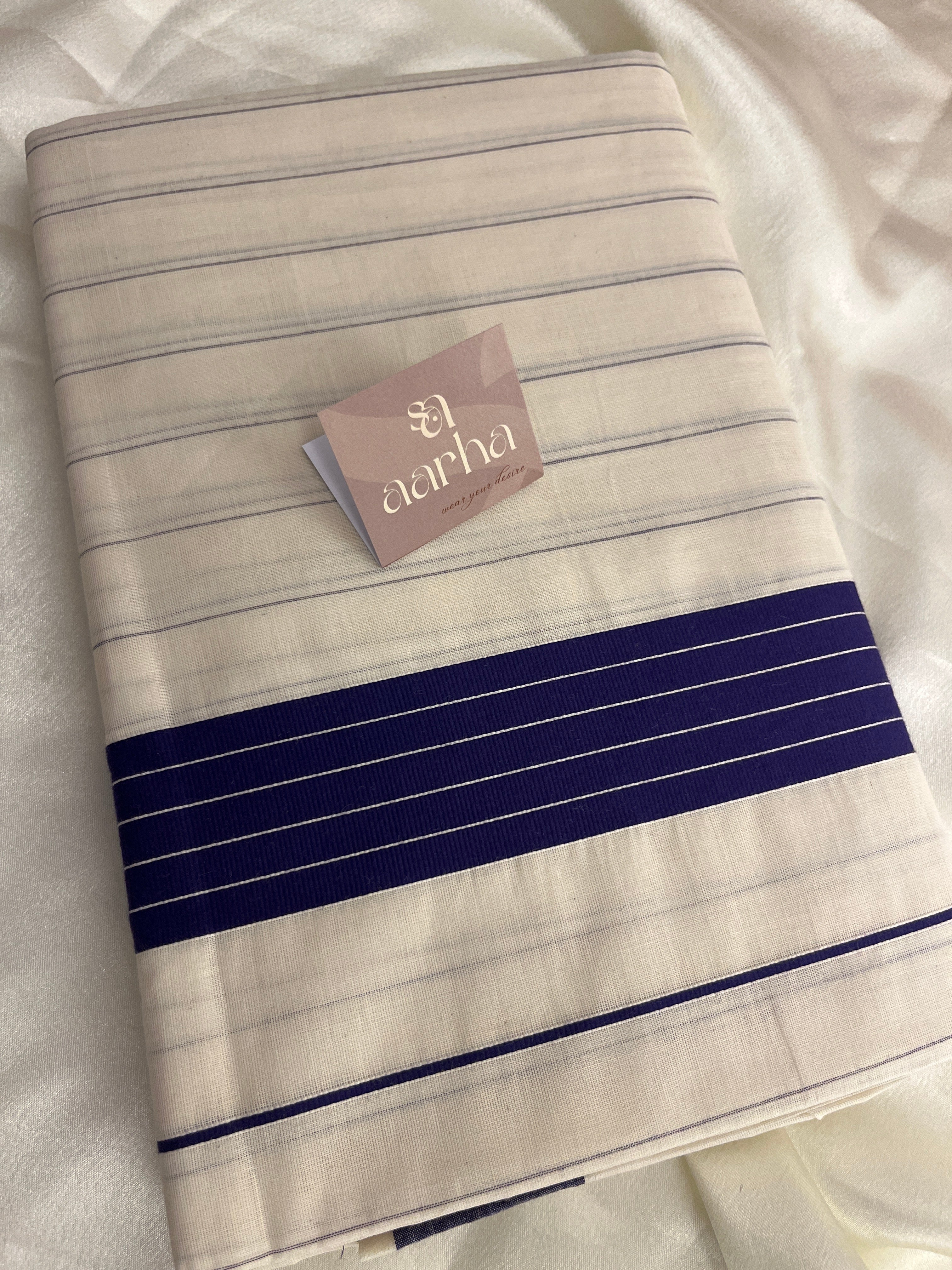 Kss-002 royal blue stripes kerala set saree