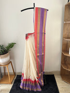 So-082 violet and red kanchi border mul cotton saree