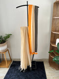 Sm-038 ganga jamuna no zari mul cotton saree in mustard orange and greyish black border.
