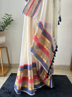 SO-009 powder blue and brick red kanchi border mul cotton saree