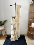 Sm-042 off white with polka and tiger print with zari border mul cotton saree