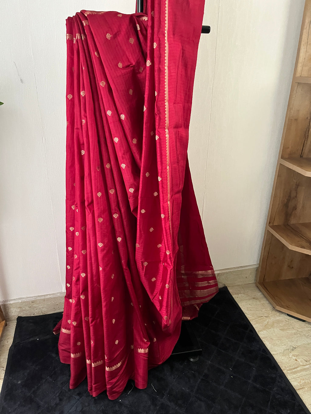 Sc-032 maroon with golden buttas semi silk saree
