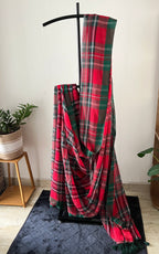 Sg-007 red and green check mul cotton saree