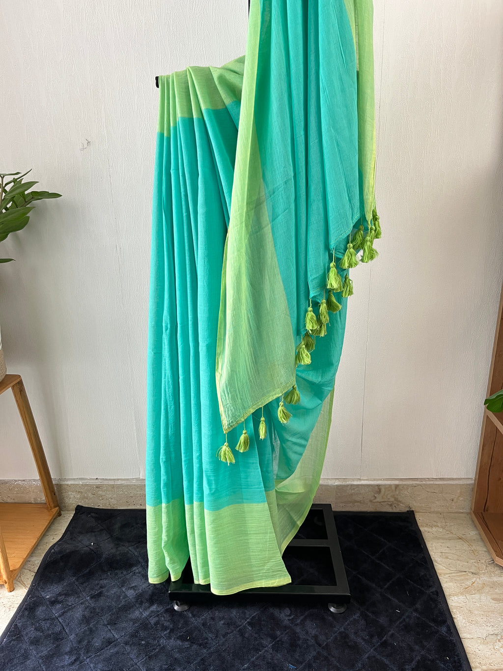 Sm-039 aqua mul cotton saree