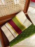 Ksm-010 maroon and olive green with kasavu plus blouse piece