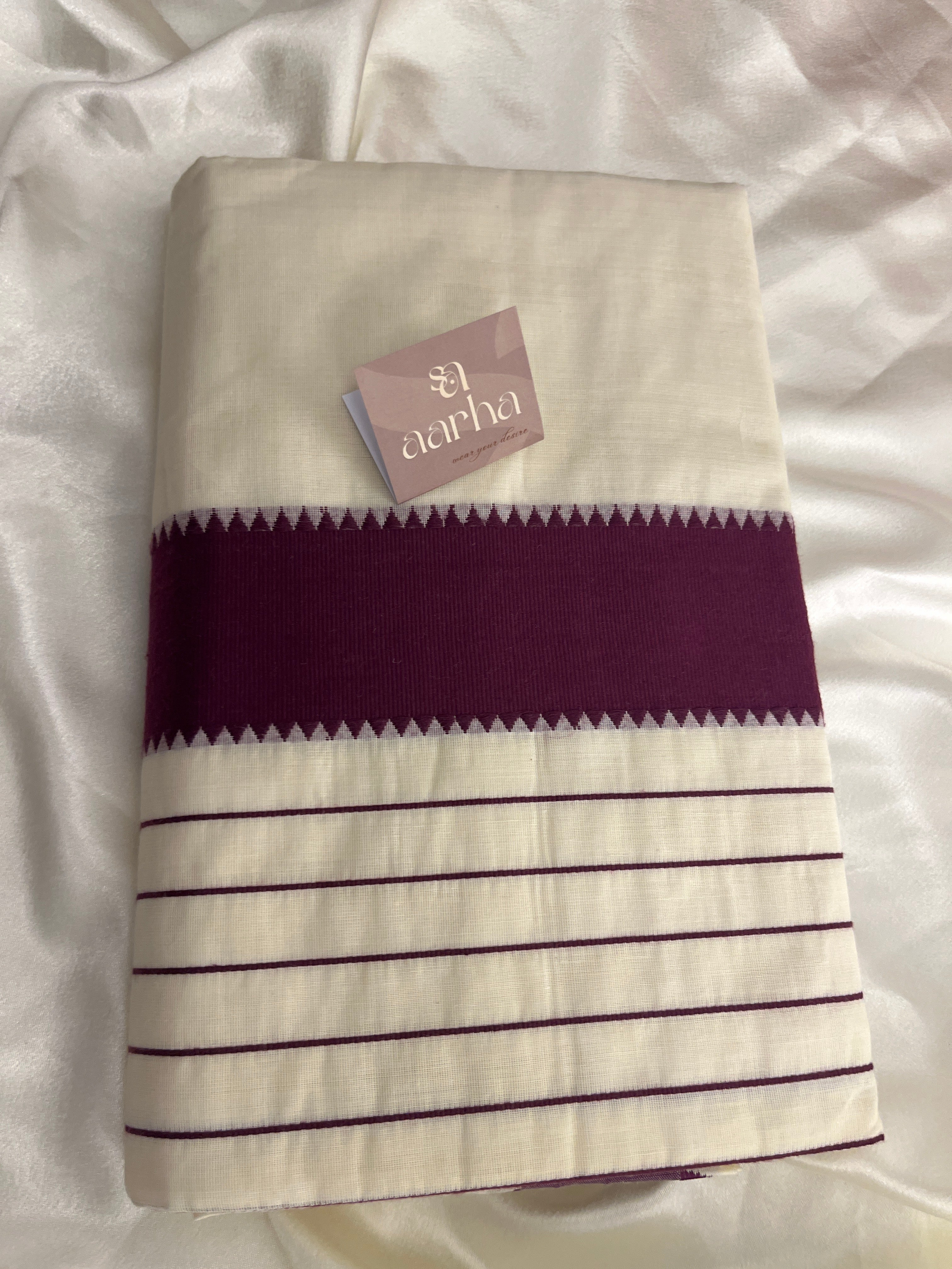Kss-004 wine with striped pallu and plain body with blouse piece