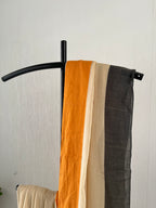 Sm-038 ganga jamuna no zari mul cotton saree in mustard orange and greyish black border.