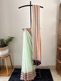 Sm-043 mint green with multi color striped border mul cotton saree