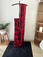 Sc-020 black and red flower chiffon saree