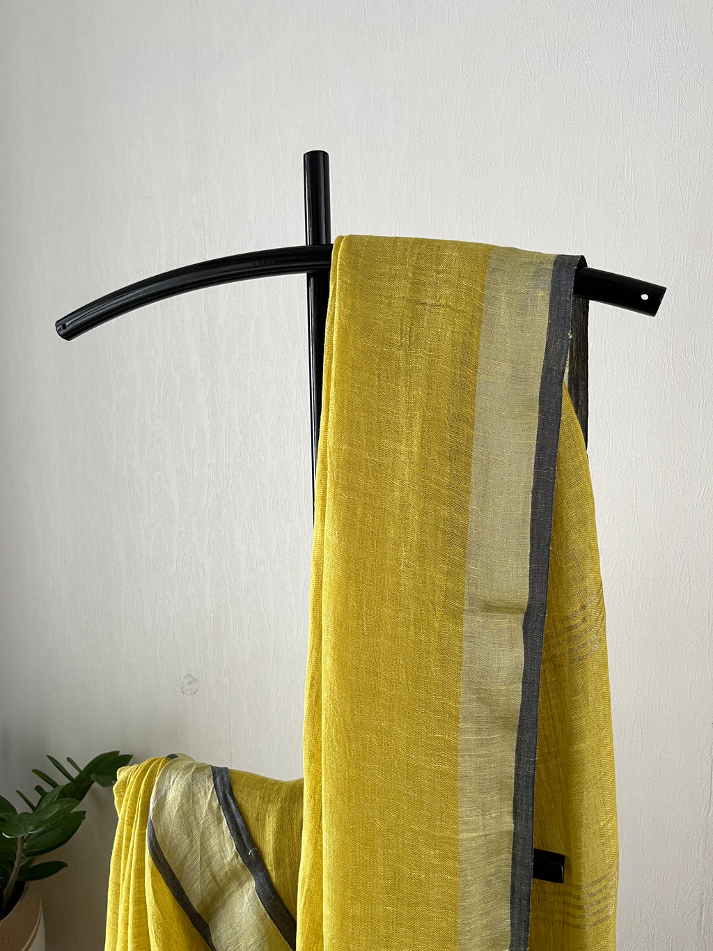 Sl-008 lemon yellow with poweder blue silver zari border pure linen saree