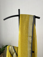 Sl-008 lemon yellow with poweder blue silver zari border pure linen saree