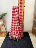 So-071 reddish maroon chech with zari border mul cotton saree.