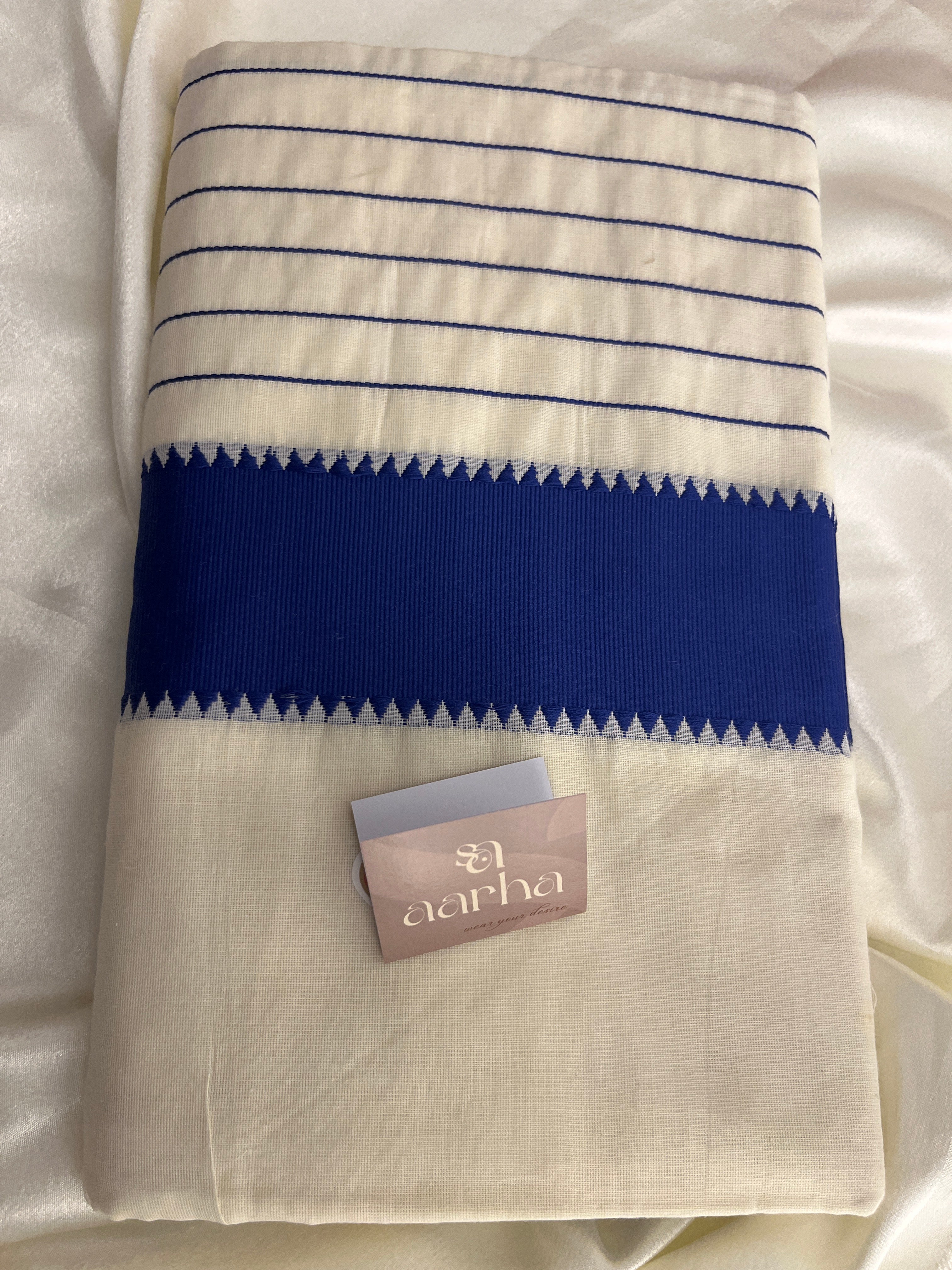 Kss-006 royal blue with striped pallu with blouse piece