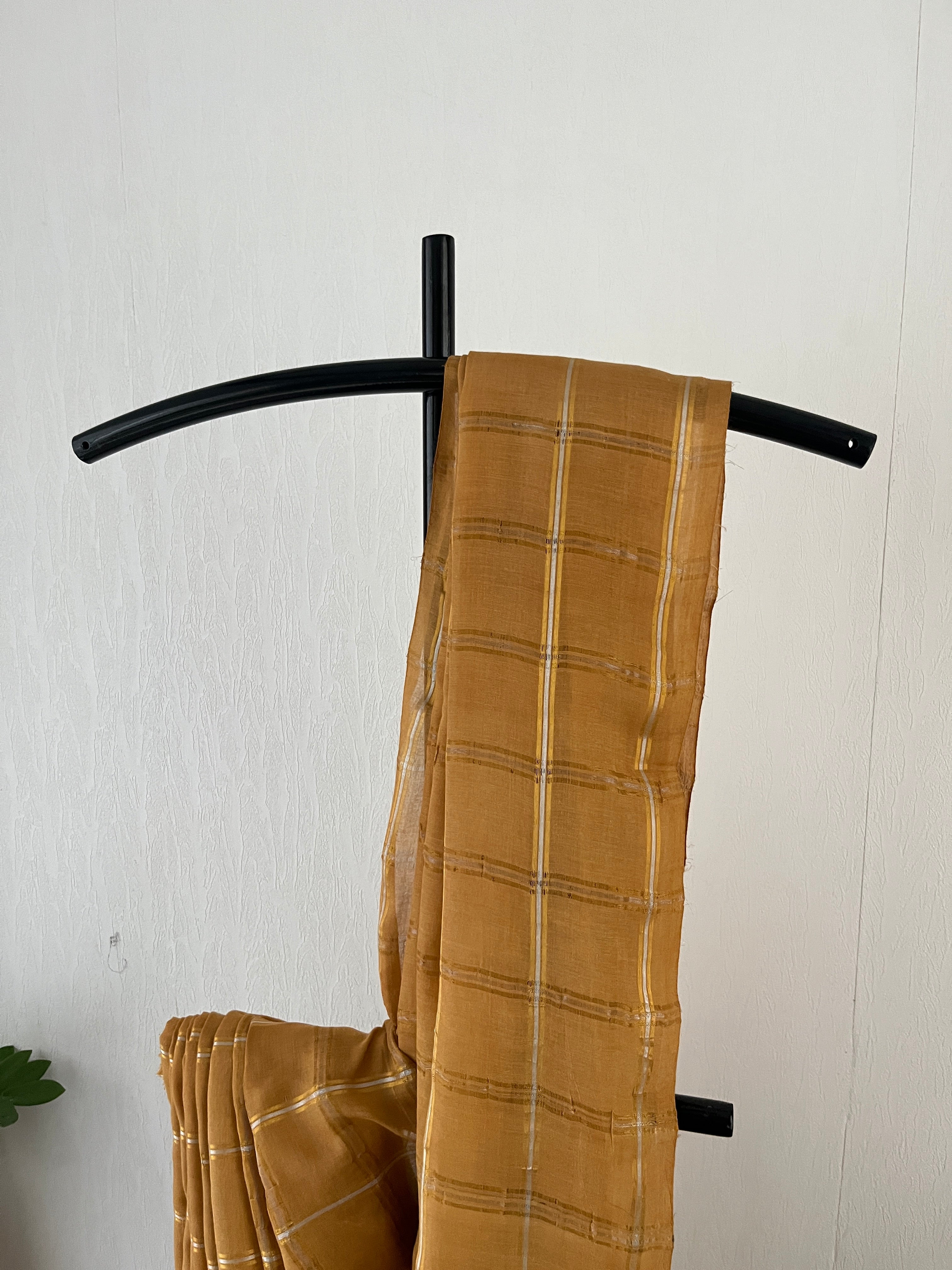 So-068 mustard with golden and silver check mul cottons usually doesnt saree