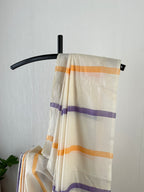 So-033 violet and mango yellow striped kerala saree