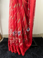 Sc-023 floral red chiffon saree