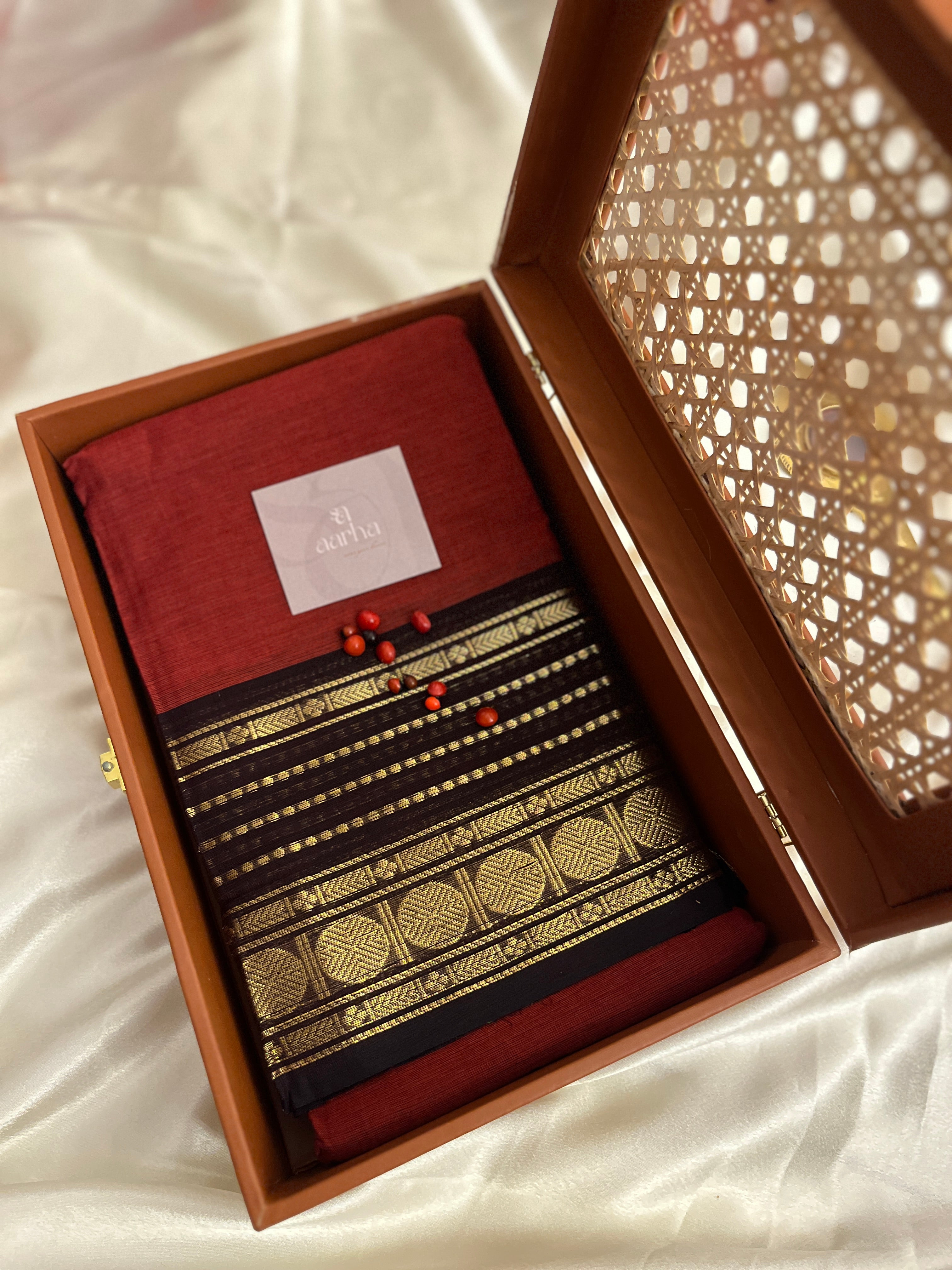 Snp-019 Terracotta body with coffee brown border kanchi cotton saree with blouse piece